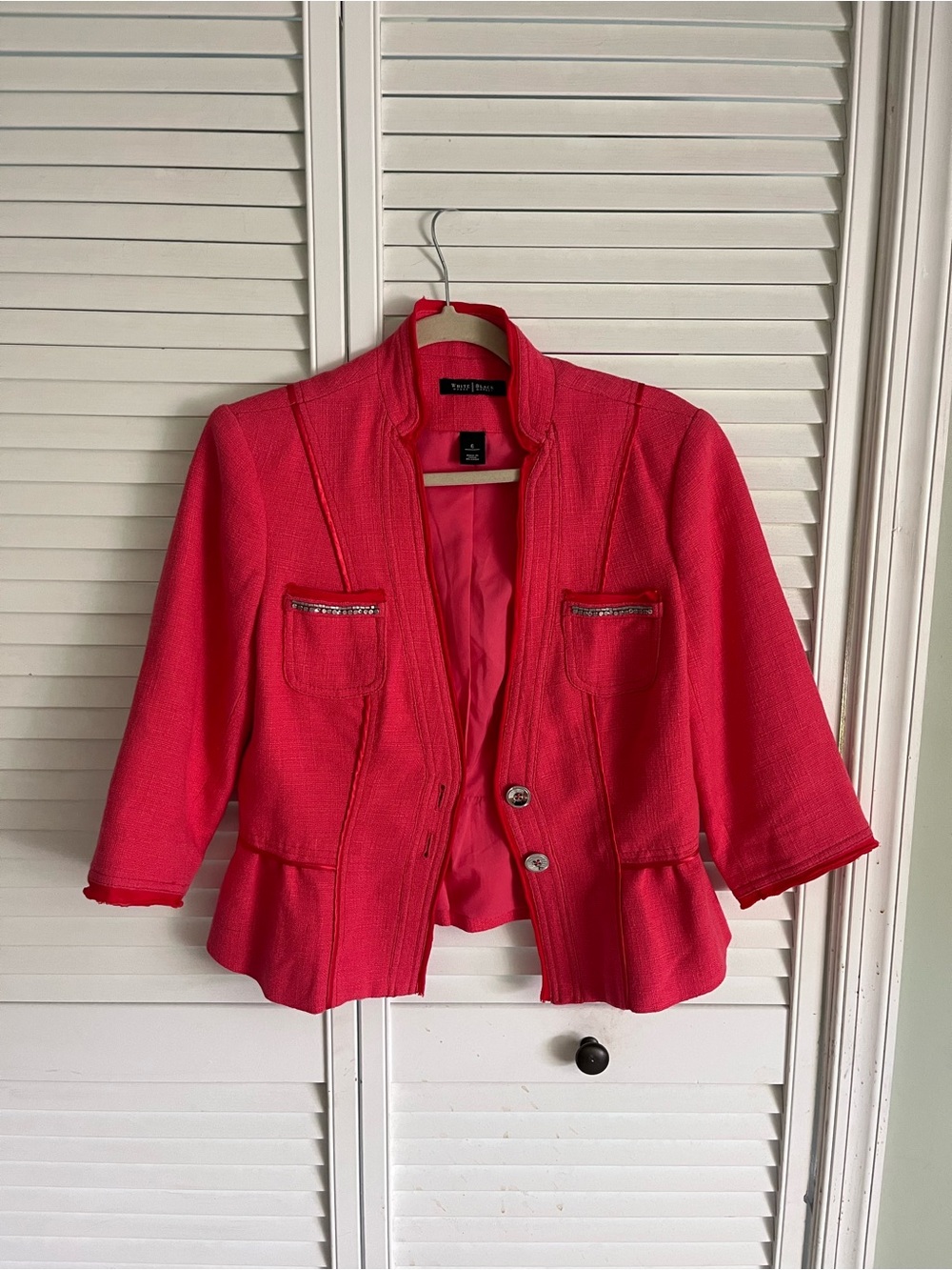 White House Black Market Bright Pink Peplum Zip-Pocket Jacket